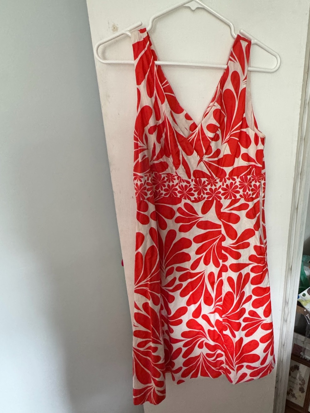 Boden Orange and White Floral V-Neck Midi Dress